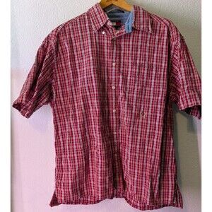 Tommy Hilfiger Men's Red Plaid Button Down Shirt Crest Logo Size XL (531)
